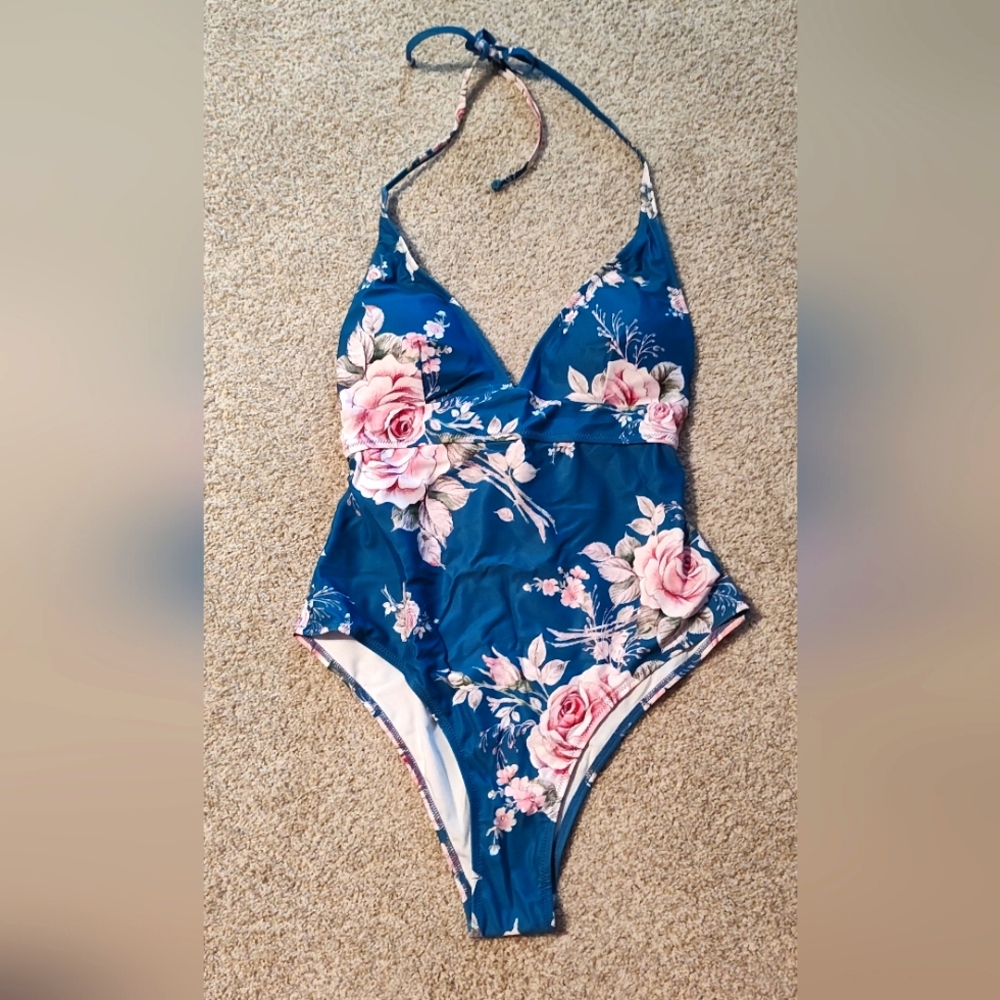 Teal and Pink Floral One Piece Swimsuit